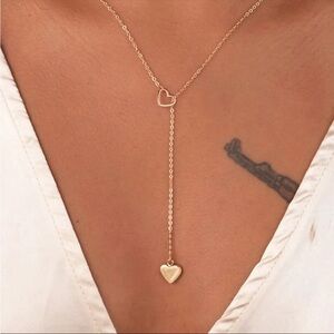 MINIMALIST Gold Heart Y Necklace Dainty Drop Pendant Feminine Layering Jewelry